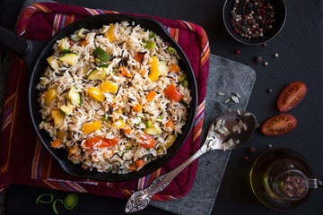 Rice with mixed vegetables, healthy vegetarian food