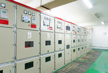 Electrical energy distribution substation in a power plant.