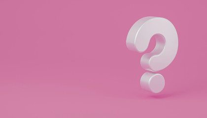 Silver question mark symbol isolated on pink background with clipping path. High detailed 3D font character, Modern font for business ,banner, poster, cover, logo design template element. 3d render