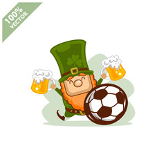 Soccer football ball happy Saint Patrick's Day theme. Cartoon character with green hat illustration vector logo.	