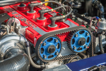engine block and cam-belt on a performance sports car