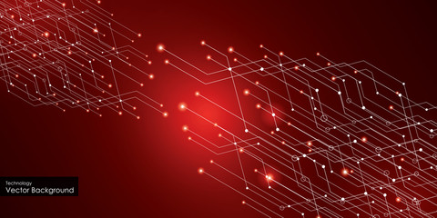 Abstract technology background, circuit board on dark red color. hi-tech or digital future technology concept. vector illustration.