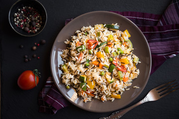 Rice with mixed vegetables, healthy vegetarian food