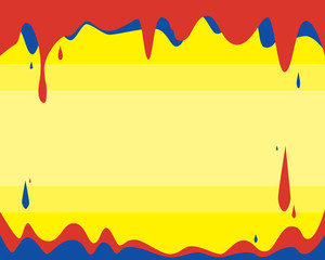 A yellow background with red and blue stains, smudges or drops of paint and copy-space for design, a vintage vector stock illustration with a contrasting backdrop or wallpaper and place for text