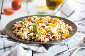 Rice with mixed vegetables, healthy vegetarian food