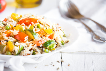 Rice with mixed vegetables, healthy vegetarian food