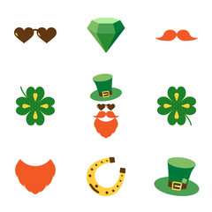 Set of doodle colorful items for Saint patrick's day celebration isolated on a white background.