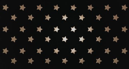 Gold stars on a black background, 3D background. 3D rendering.