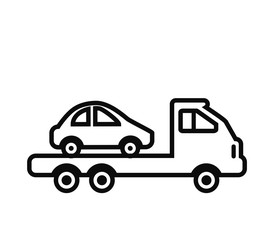 Fototapeta na wymiar Tow truck and car on a white background. Linear silhouette. Vector illustration.
