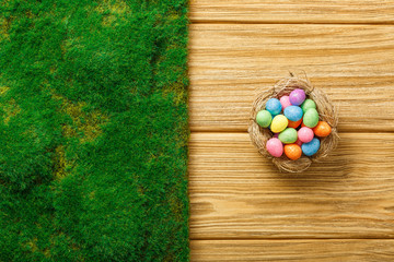 Congratulatory easter background. eggs in the nest