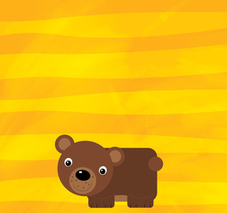 cartoon scene with animal forest bear on yellow stripes illustration