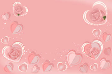 pink heart background with copy space. Vector illustration.	