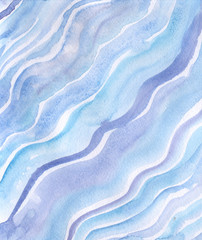 Abstract watercolor illustration. Waves of different shades of blue.