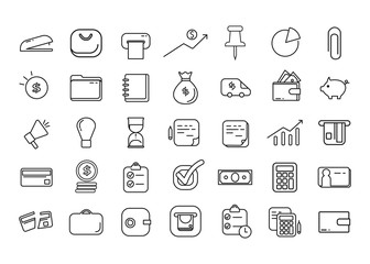 business icon set money, bank, credit cards vector line icons
