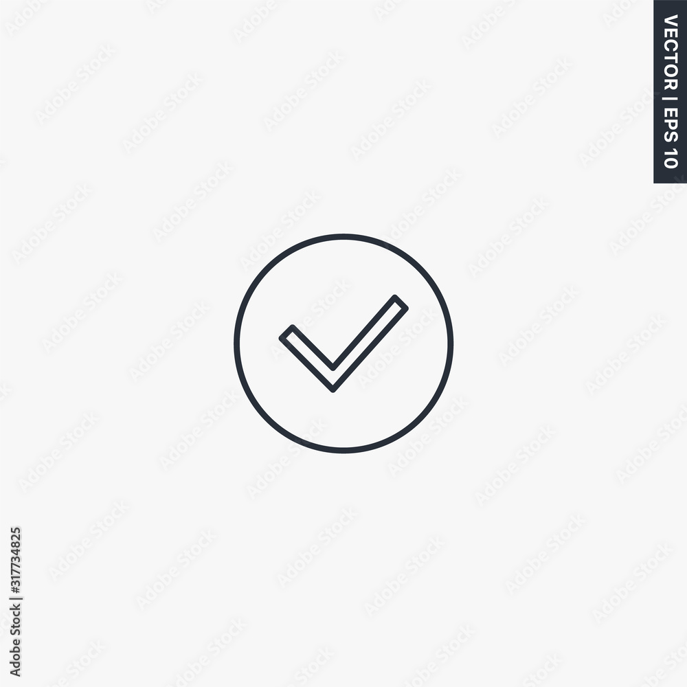 Poster check, linear style sign for mobile concept and web design
