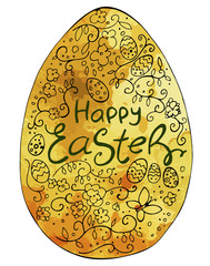 Watercolor easter egg with doodle ornament on white background. Happy Easter. Vector illustration. Spring holiday card. Perfect for greeting card, invitation, postcard, print.