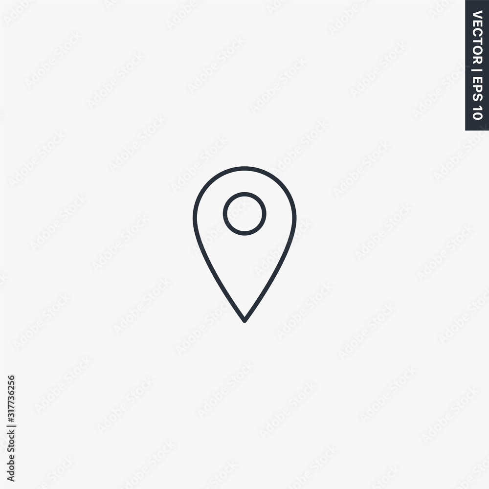Poster map pin, linear style sign for mobile concept and web design