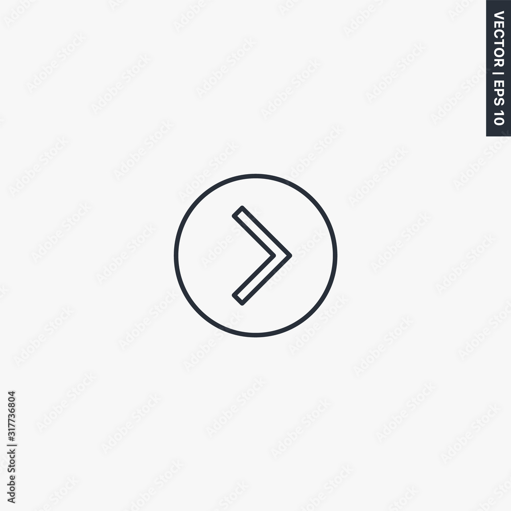 Poster right arrow, linear style sign for mobile concept and web design