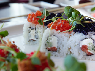 sushi rolls  on a plate. close up