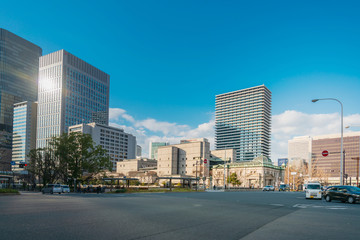 Fototapeta na wymiar OSAKA, JAPAN - January 14, 2020: Street view of city center in Osaka, Japan