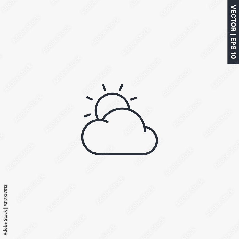 Poster sun cloud, linear style sign for mobile concept and web design
