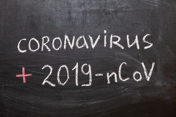 Obraz premium 2019-nCoV. The label and the boxes to tick on the chalk Board. Positive or negative. Coronavirus