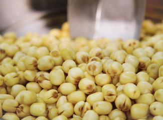 Roasted lotus seed with salted, Dried Lotus Seeds in thai street food market.