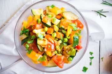 Cooked mixed vegetables, a healthy vegetarian dish