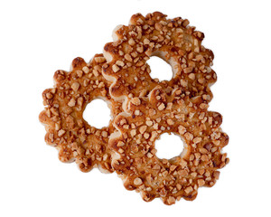 Round cookies with nuts on a white background