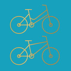 golden women's and men's bike icon- vector illustration