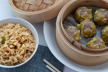 Beef siu mai with noodles