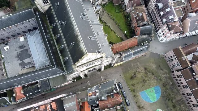 Aerial overhead shot of dome from cathedral church in antwerp during sunny day
