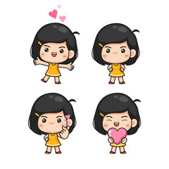 Set of little cute girl in many pose