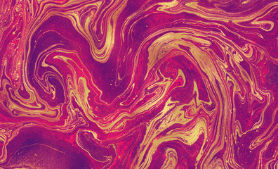 Beautiful painting. Unique hand painted decorative image for creative design of posters, cards, banners, wallpapers. Modern piece of art. Unusual trendy artistic style. Oil paints. Golden waves.