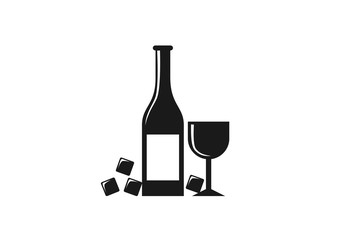 cold champagne bottle and wine glass icon