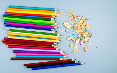 Multicolored pencils with wooden chips