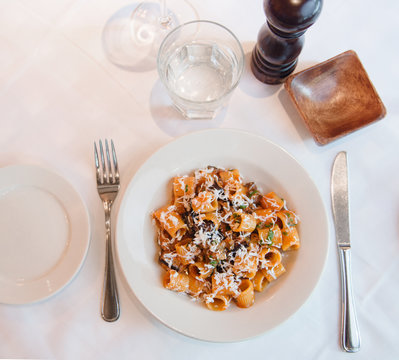 Italian pasta with eggplant and cheese