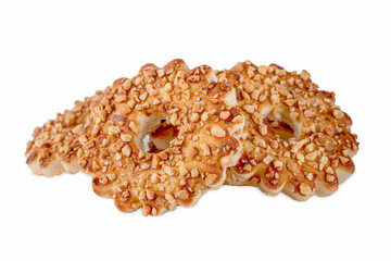 Round cookies with nuts on a white background