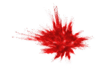 Launched red powder on white background.