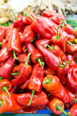 Red bell peppers at the local farmer's market.