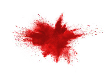 Launched red powder on white background.