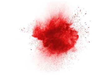 Launched red powder on white background.