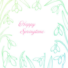 Vector spring greeting card with hand drawn snowdrops.