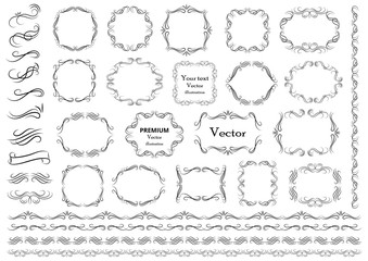 Calligraphic design elements . Decorative swirls or scrolls, vintage frames , flourishes, labels and dividers. Retro vector illustration.