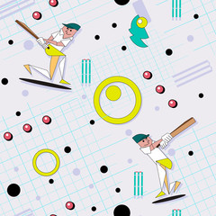 Illustration of batsman playing cricket championship sports, pattern.