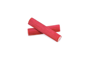 Rhubarb stalks on a white background