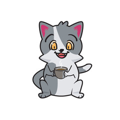 Fototapeta na wymiar cat drink coffee