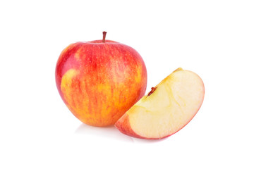 Red apples and slice of apple isolated on white background.