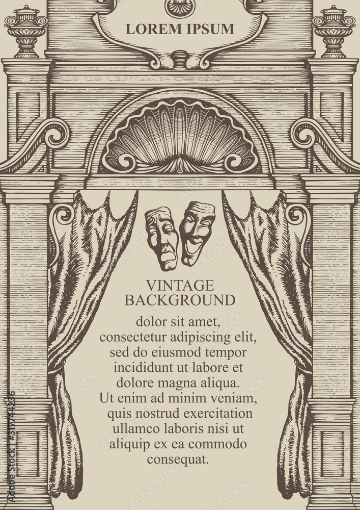 Aufkleber vintage background or frame for a certificate or diploma in the form of the facade of an old buildin