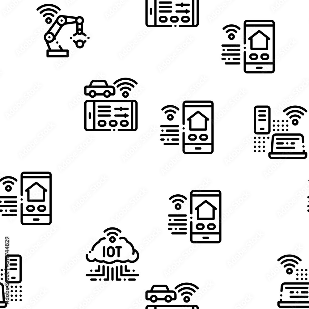 Poster Internet Of Things IOT Seamless Pattern Vector Thin Line. Illustrations